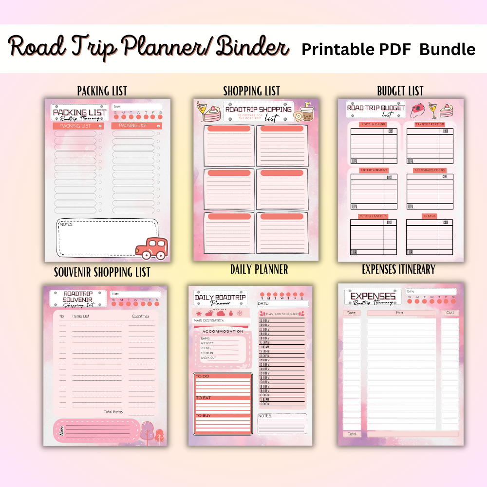 Road Trip Planner / Kids Travel Games – Printable PDF Bundle