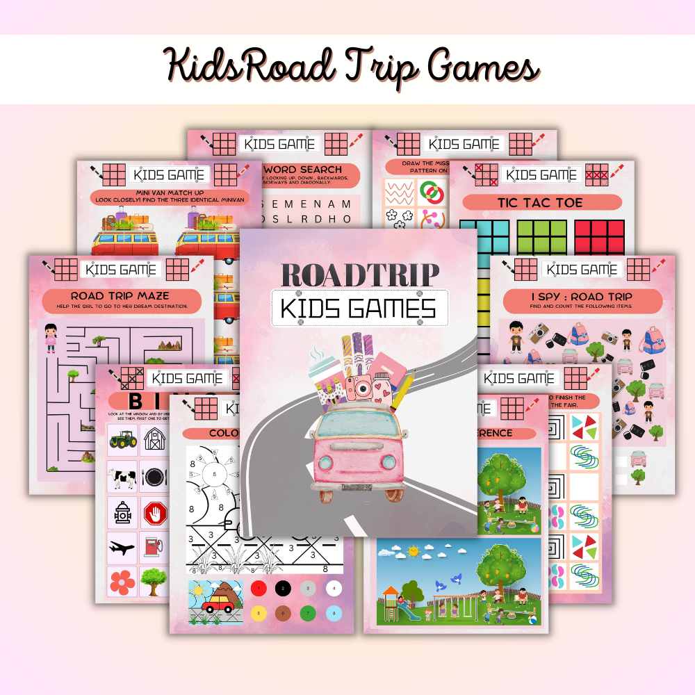 Road Trip Planner / Kids Travel Games – Printable PDF Bundle